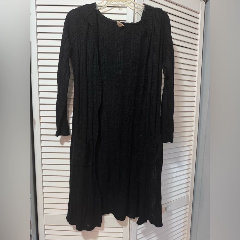 Faded Glory Woman Black Knit Cardigan With Pockets Size S (4-6)